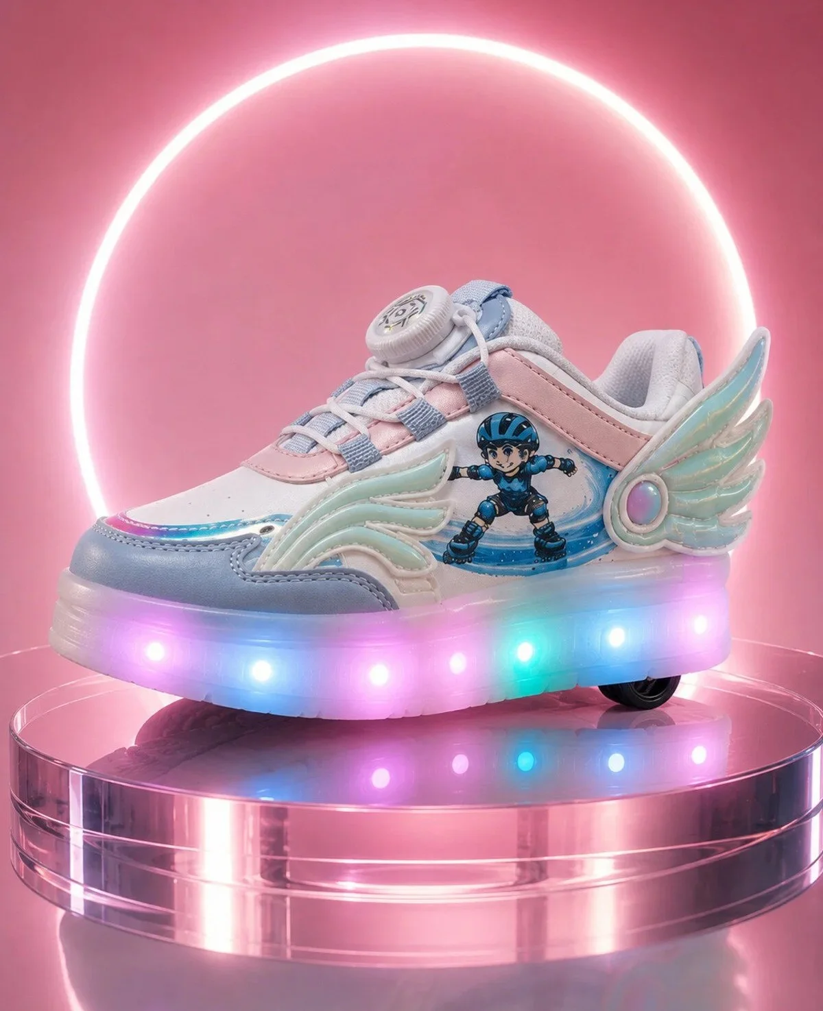 Mavi Renk Kız Çocuk Kanatlı ve Işıklı BOA Bağcıklı Kız Çocuk Paten Sneaker